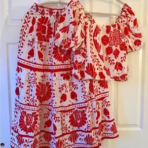 Haute Hippie Deep Orange and White Floral Skirt Set